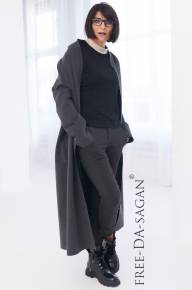 Брюки разрезные из плотного трикотажа rayon темно-серого цвета 7/8 - Брюки разрезные из плотного трикотажа rayon темно-серого цвета 7/8